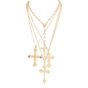 Versatile Gold Cross Necklace Set - Crystal and Pearl Accents for Summer Parties